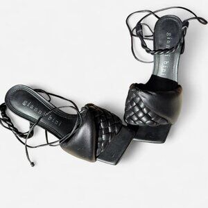 New Gianni Bini Dekota Twisted Band Braided Ankle Wrap Heels in Black Size 8